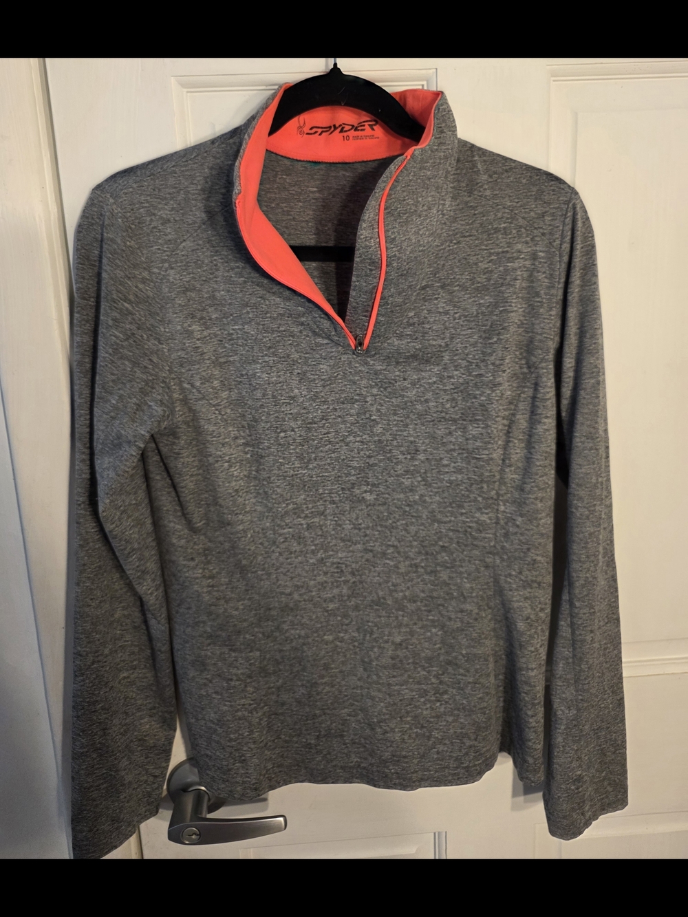 Spyder Men's Heather Gray Quarter-Zip Sweater with Coral Interior Trim